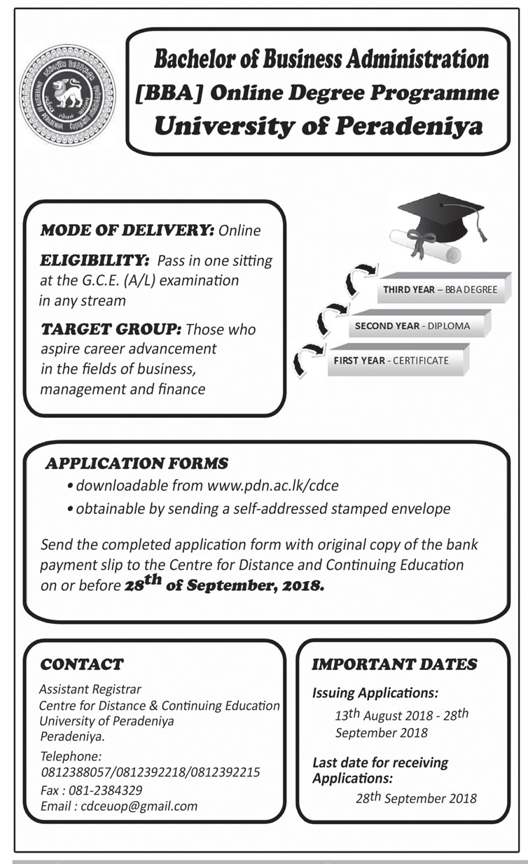 Bachelor of Business Administration (BBA) Online Degree Programme - University of Peradeniya